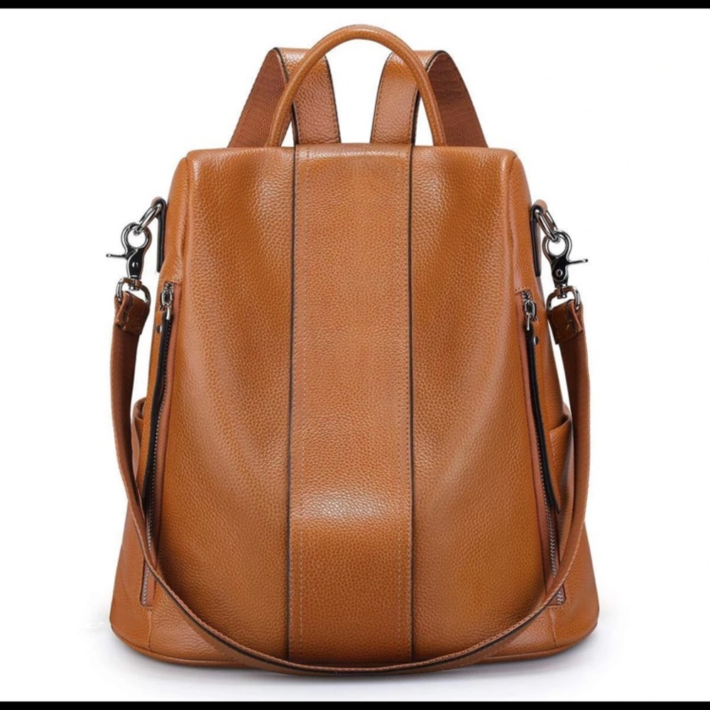 Brown Leather Backpack Handbag Crossbody Purse